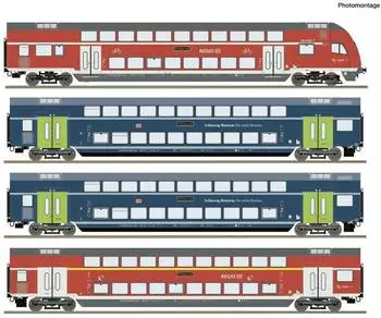 Roco 6210250 H0 4-tlg. Set: Doppelstockwagen (DCC) Wagenset mit vier Doppelstockwagen der Deutschen Bahn