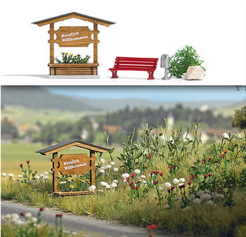 Busch Model Modellbahnzubehör - Ortseingangsschild aus Holz (Fertigmodell) (1144)