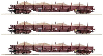 Roco 3er-Set Güterwagen Sandzug der DR Drei Flachwagen Gattung Res (77042)