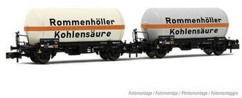 Arnold 2-tlg. Set 2-achs. Gaskesselwagen „Rommenhöller Kohlensäure", DB, Ep. IV (HN6604)