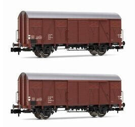 Arnold 2er Set 2achs. Gedeckte Güterwagen Gs Holzwände, DR, Ep. IV (HN6521)