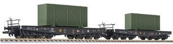 Liliput 2-tlg. Set Flachwagen mit getarnten Kisten, DRG, Ep. II (L230170)