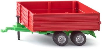 Siku 2881 Tandemachsanhänger 1:32 Metall/Kunststoff Rot/Grün Spielzeug für Kinder Kippbare Ladefläche Höhenvariable Seitenwände