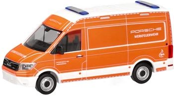 Herpa Modellauto Man TGE Kasten Hochdach Werkfeuerwehr Porsche Stuttgart Miniatur im Maßstab 1:87 Sammlerstück Made in Germany Modell aus Kunststoff