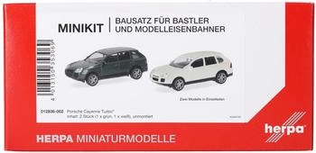 Herpa Modellbausatz MiniKits Porsche Cayenne Turbo British Racing Green/sandweiß Miniatur im Maßstab 1:87 Sammlerstück Kit für Modellbau Kunststoff