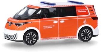 Herpa Modellauto VW ID. Buzz Werkfeuerwehr Porsche Miniatur im Maßstab 1:87 Sammlerstück Made in Germany Modell aus Kunststoff