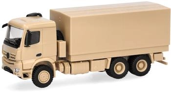 Herpa LKW Modell Mercedes-Benz Arocs 6x6 Pritsche/Plane sandbeige undekoriert Miniatur im Maßstab 1:87 Sammlerstück Made in Germany Kunststoff