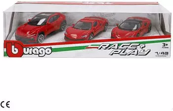 BBurago Geschenkpaket 3 Ferrari RP Modellautos 1:43 legend&auml;rer Fahrzeuge (zuf&auml;llige Auswahl) offizielle Ferrari-Lizenz empfohlen ab Jahren