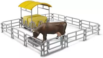 Bruder 62612 Heuraufe mit Z&auml;unen Trog Quaderballen und 1 Rind Zubeh&ouml;r Bauernhof Landwirtschaft Kuh Spielzeug