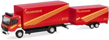 Herpa H0 (1:87) 321266 - Mercedes-Benz Atego `13 Planen-LKW mit Planen-Anh&auml;nger Feuerwehr GW Logistik