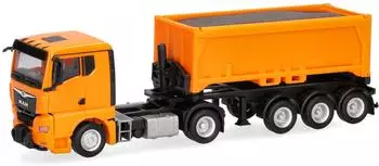 Herpa 321310 1:87 MAN TGX GN Abraummulden-Sattelzug mit Ladegut kommunalorange