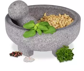Relaxdays M&ouml;rser mit St&ouml;&szlig;el, Granit, grau