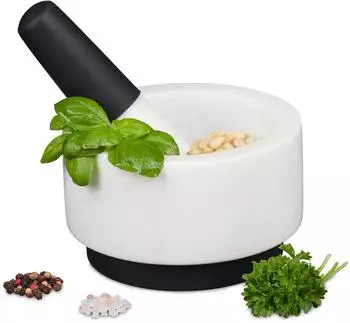 Relaxdays M&ouml;rser mit St&ouml;&szlig;el, Marmor, wei&szlig;, &Oslash; 14cm (10029962)