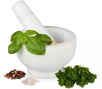 Relaxdays Marmor M&ouml;rser mit St&ouml;&szlig;el, wei&szlig;, &Oslash; 10cm, 120ml (10029949)