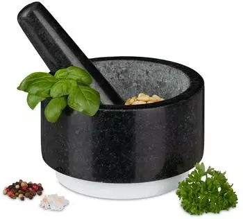 Relaxdays M&ouml;rser mit St&ouml;&szlig;el, Granit, rutschfest, grau (10029954)