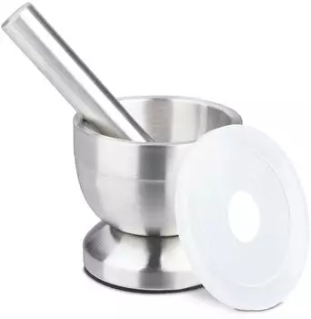Relaxdays M&ouml;rser mit St&ouml;&szlig;el, Edelstahl, mit Deckel, 200ml (10034303)