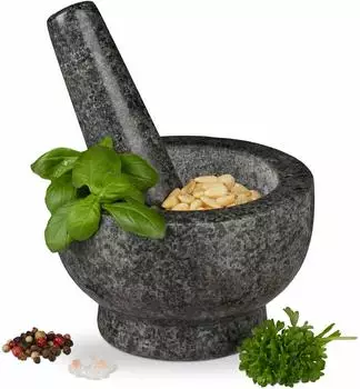 Relaxdays M&ouml;rser mit St&ouml;&szlig;el, Granit, grau, 250ml