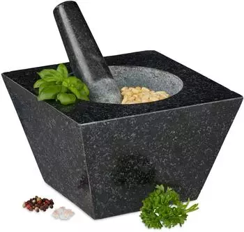 Relaxdays M&ouml;rser mit St&ouml;&szlig;el, eckig, Granit