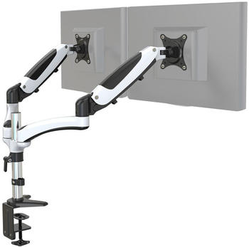 HJH Office Monitorhalterung 2-Arm 15 - 27 Zoll VM-MG2 Alu Wei&szlig;/Schwarz mit Gasfeder pro Arm bis 8kg belastbar 802020
