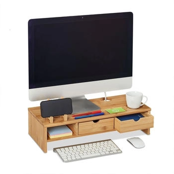 Relaxdays Bambus Bildschirmerh&ouml;hung Monitoraufsatz Monitorablage PC-Ablage