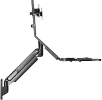 Maclean Wandhalterung für zwei Monitore und Tastatur Gasfeder mit Computerhalterung für Monitore 17"~27" (Wand 27") Monitor Halterung Schwarz