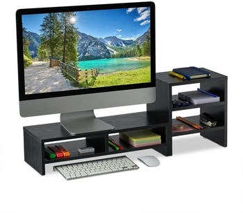 Relaxdays Bildschirmerh&ouml;hung Desktopst&auml;nder Schreibtisch Organizer schwarz