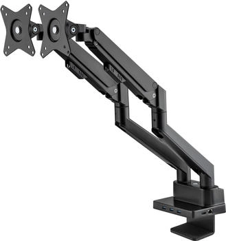Manhattan Aluminium-Tischhalterung mit Gasdruckfeder f&uuml;r zwei Monitore & 8-in-1-Dockingstation (461887)