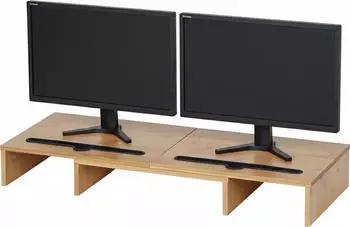 Relaxdays Monitorständer für 2 Monitore Bambus