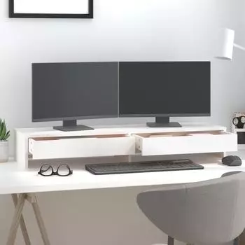 vidaXL Monitorständer weiß 100x27x15cm Massivholz Kiefer (813960)