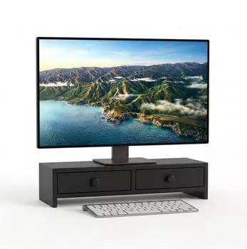 Relaxdays Monitorständer mit 2 Schubladen, schwarz