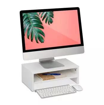 Relaxdays Monitorst&auml;nder mit Fach, 14x40x23,5cm, wei&szlig; (10050164)