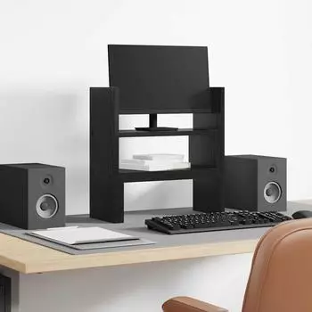 vidaXL Monitor-Schreibtischst&auml;nder mit Stauraum, schwarz, Eichen-Optik, Holzwerkstoff (8003921)