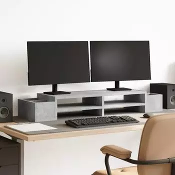 vidaXL Monitorst&auml;nder mit Stauraum betongrau 100x27x15cm Holzwerkstoff (854691)