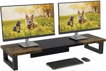 LuxusKollektion Monitorständer für 2 Monitore, rustikales Holz, 91x26cm