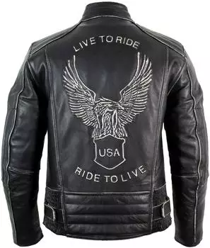MDM Dance Motorrad Lederjacke Antik Retro Used Look Adler Prägung braun