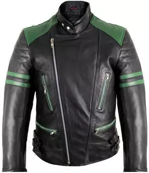MDM Dance Retro Motorrad Lederjacke (MDM103) schwarz/grün
