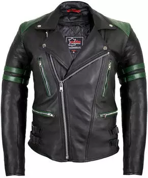MDM Dance Retro Motorrad Lederjacke 80's Oldschool Used Look (MDM117) schwarz/grün