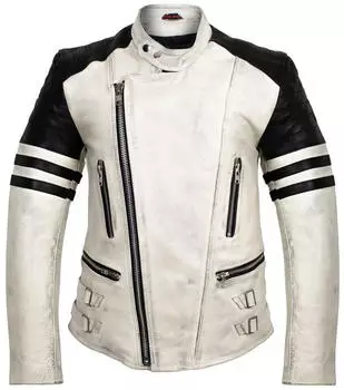 MDM Dance Retro Motorrad Lederjacke (MDM1084) creme weiß