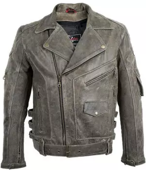 MDM Dance Oldschool Motorrad Lederjacke Used Look (MDM1049 / MDM1050) grau