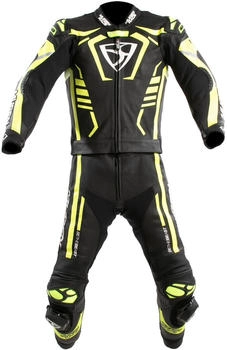 Mugen Race Predator perforierte 2-Teiler Motorrad Lederkombi (LS2-MNR-2412) schwarz-weiss-gelb