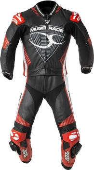 Mugen Race R Impegnato perforierte 1-Teiler Motorrad Lederkombi (LS2-MNR-1711) schwarz-weiss-rot