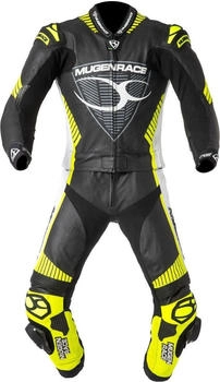 Mugen Race R Impegnato perforierte 1-Teiler Motorrad Lederkombi (LS2-MNR-1711) schwarz-weiss-gelb