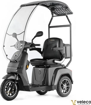 Veleco Elektromobil Turris mit Dach Seniorenmobil LED-Beleuchtung 2 Gänge 12,00 km/h Dach mit Windschutzscheibe Grau