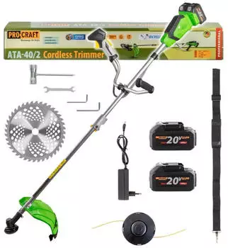 PROCRAFT ATA-40/2 Akku-Freischneider 40 V (2 x 20 V) 220 mm Brushless + 2 x Akku 4,0 Ah + Ladeger&auml;t