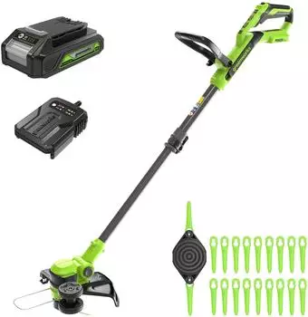 Greenworks 24 V Akku-Rasentrimmer 30 cm inkl. Fadenspule & 20 Kunststoffklingen + 2,0 Ah Akku & Ladeger&auml;t