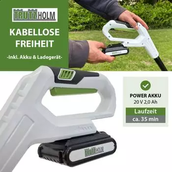 Trutzholm Akku Rasentrimmer Akku und Ladegerät 26 cm – Akkubetrieb für geräuscharme Gartenarbeit