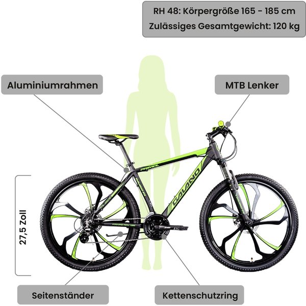 Allgemeine Daten & Eigenschaften Galano Bikes Galano Primal 650B black/green