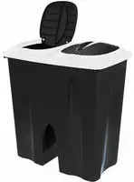 Duo M&uuml;lleimer 50 Liter Schwarz Mit Push Deckel In Wei&szlig; - 2x 25 L - Kunststoff