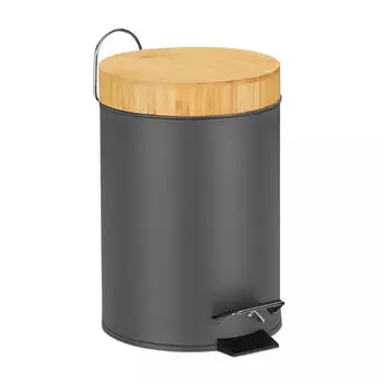 Relaxdays M&uuml;lleimer Bambus, grau, Kosmetikeimer Metall, 3l
