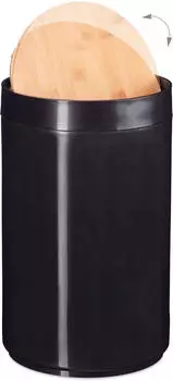 Relaxdays Mülleimer Bambus, schwarz, Kosmetikeimer Kunststoff, 5,5l